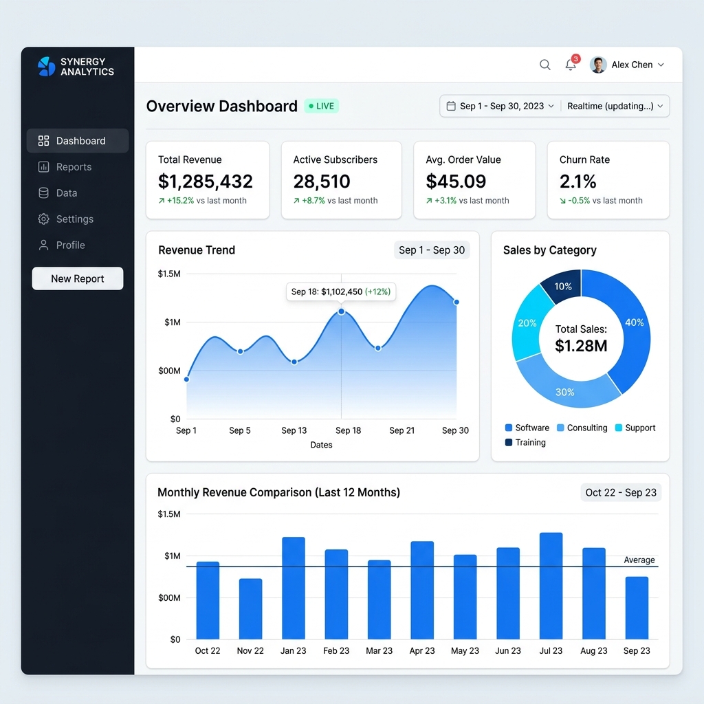 Dashboard analytics TikeTaka dengan grafik dan statistik bisnis